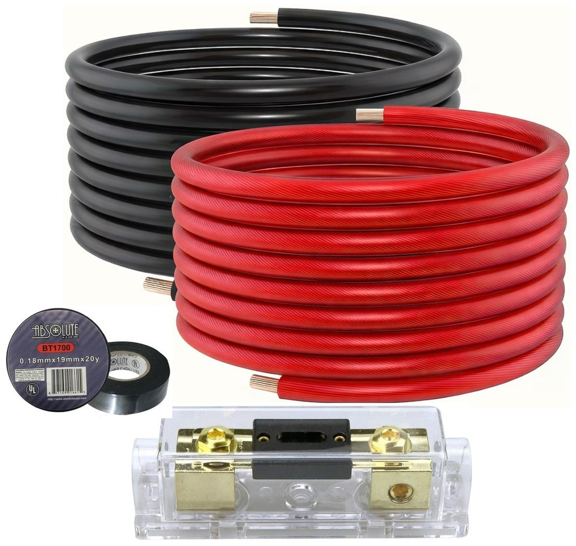 Absolute KIT4-50RBT-ANL 100 Feet 50' Red 50' Black 4 Gauge Power Wire ANL Tape