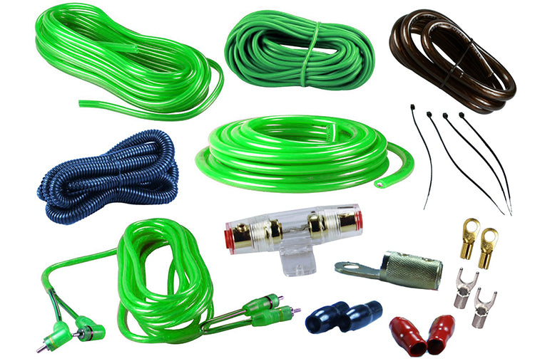 Absolute KIT4GR AMP KIT Complete PRO Marine Auto Car RV 4 Gauge 2000 Watts Amplifier Complete Installation Amp Kit Power Wiring with Green Accent Color Scheme