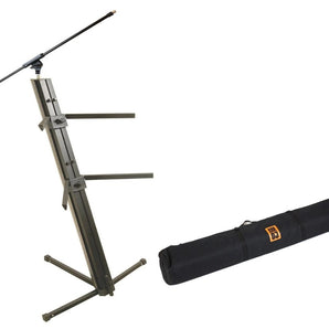 MR DJ KSPRO1500B PRO 2-Tier Black Column Keyboard Stand W Mic Boom Arm + Case