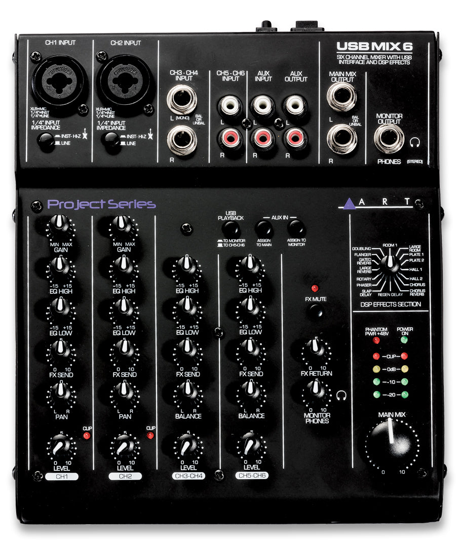 ART USBMIX6 6 Channel USB Recording Mixer w/Fx