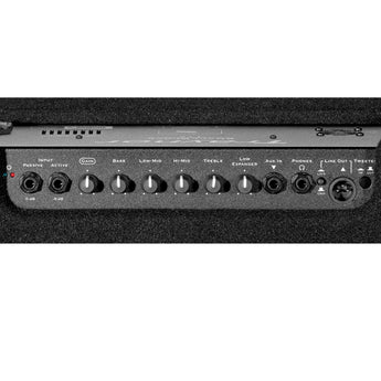 Traynor SB112 200 watt bass combo control panel with input, EQ, and output options.
