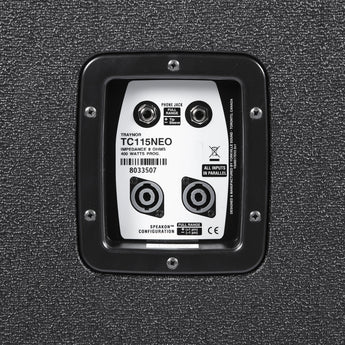 Traynor TC115NEO bass extension cabinet front view, featuring neodymium driver and lightweight design.