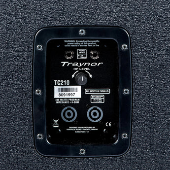 Traynor TC210 2 x 10-inch Bass Extension Cabinet – 400 Watts front view with black finish and speaker grilles