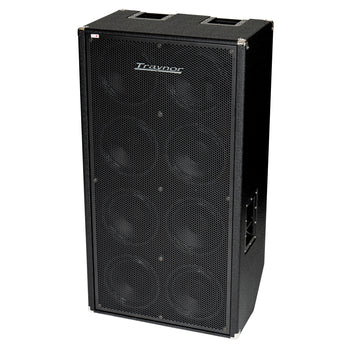 Traynor TC810 bass extension cabinet front view with black grille and logo, designed for powerful sound delivery.