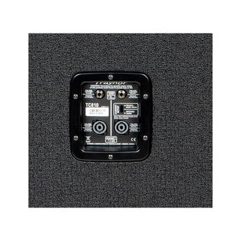 Traynor TC810 bass extension cabinet front view with black grille and logo, designed for powerful sound delivery.