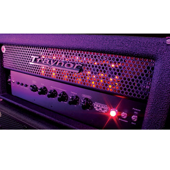 Traynor YBA300 tube bass head front view showcasing controls and design features.