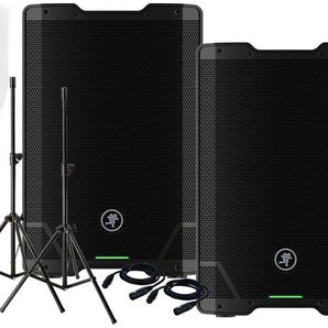 2 Mackie SRT215 15" 1600-watt Professional Powered Loudspeaker & Stand & Cable