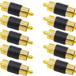 10 Pack Male to Male Gold RCA cable cord Coupler Joiner barrel Connectors