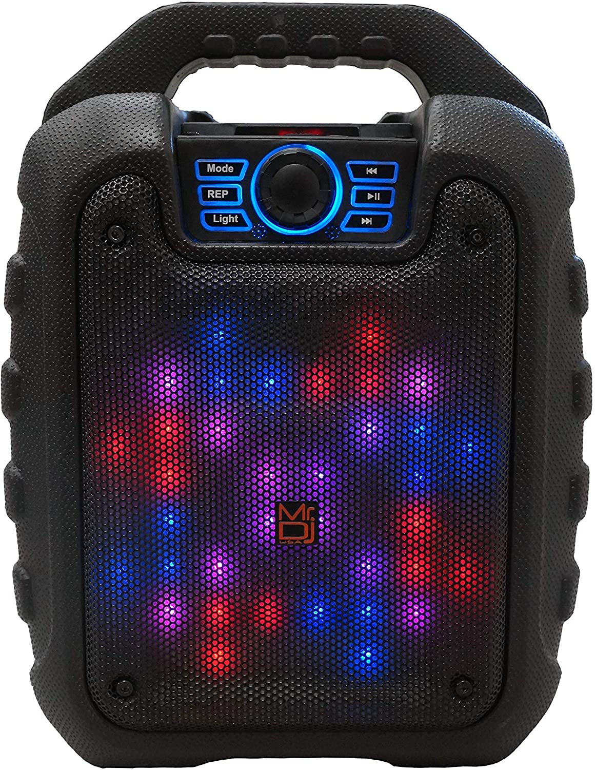 Pair of MR DJ DISCO 5.25" Portable Powerful PA Bluetooth Speaker Karaoke Machine with Sound Activated Lights, Battery Powered, FM Radio, USB/Micro SD Card, & LED Party Light