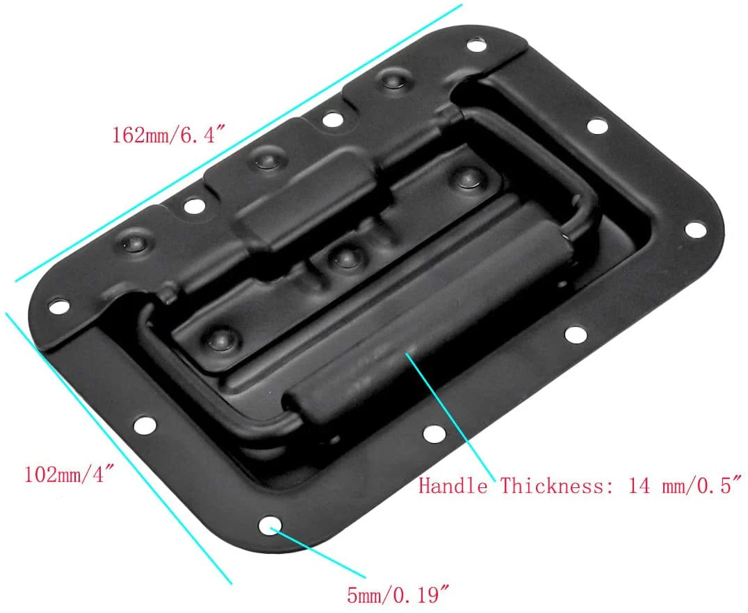 2 MR DJ HR100B Spring Loaded Recessed Handle Spring Loaded Recessed Heavy Duty Black Flight Case Speaker Cabinet Handle