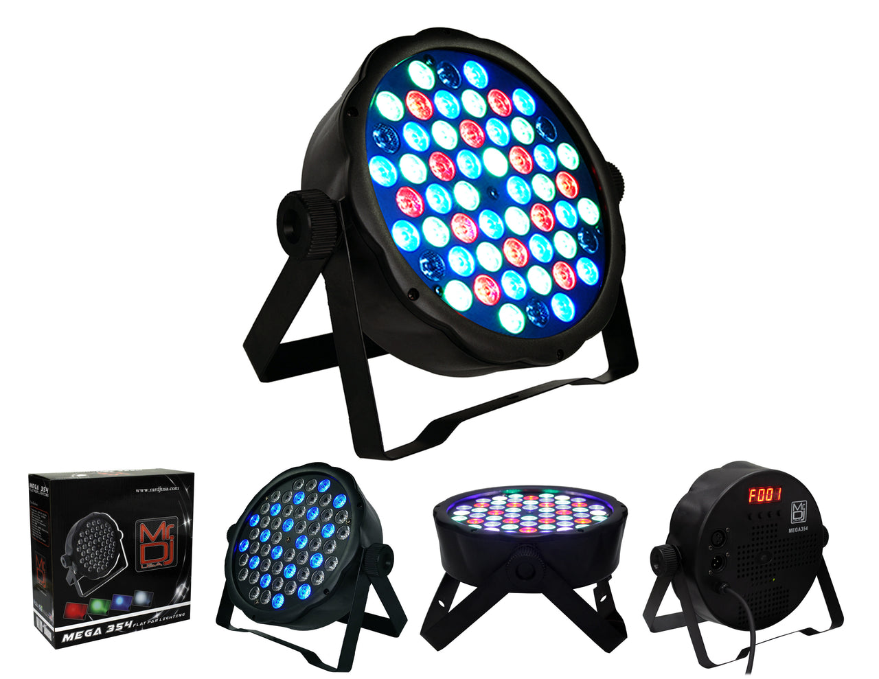 MR DJ LS560 10FT Portable PRO Audio PA DJ Lightweight Aluminum Lighting Truss + MEGA354 SlimPAR 54 Low Profile RGB LED Par