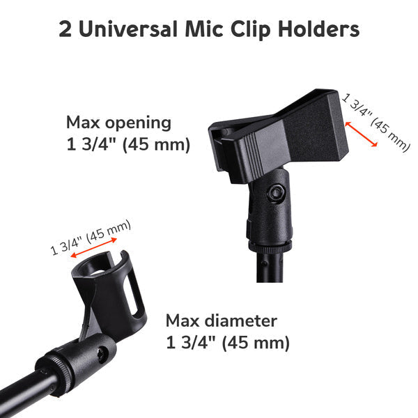 MR DJ MS500 Universal Heavy-Duty Tripod Microphone Stand with Mic Holder Clips