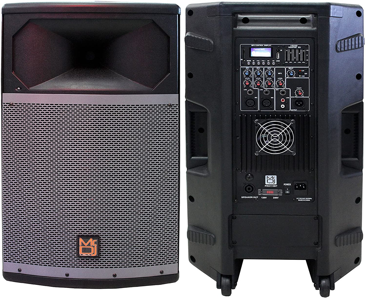 MR DJ PRO115BT & PRO115S PA DJ Active & Passive Speaker & Stands Professional PRO PA DJ 15” 2-Way Full-Range Active & Passive Loudspeaker