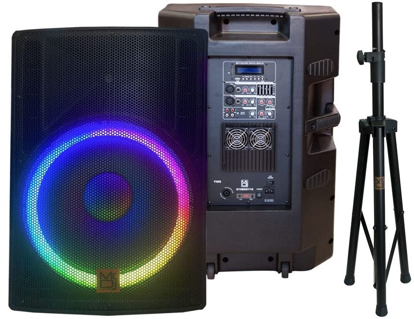 MR DJ 18" 5500W Pro PA DJ Powered Active Bluetooth Speaker + Speaker Stand