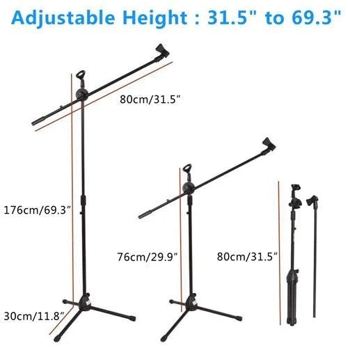 10 MR DJ MS500 Heavy Duty Telescoping Microphone Mic Boom Stand Tripod Cast Base