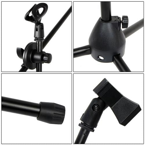 MR DJ MS500 Universal Heavy-Duty Tripod Microphone Stand with Mic Holder Clips