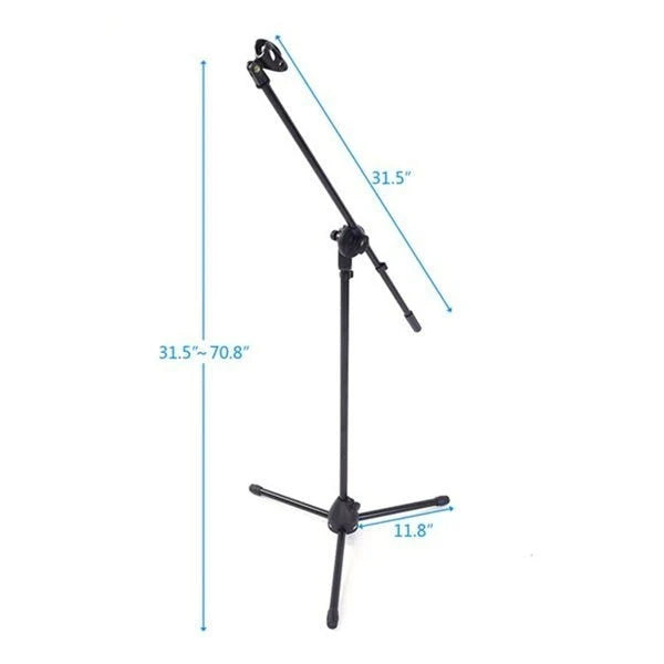2 Microphone Stands Adjustable Boom Stage or Instrument with Mic Holder Clips & Carry Bag