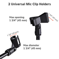 Thumbnail for 2 Microphone Stands Adjustable Boom Stage or Instrument with Mic Holder Clips & Carry Bag