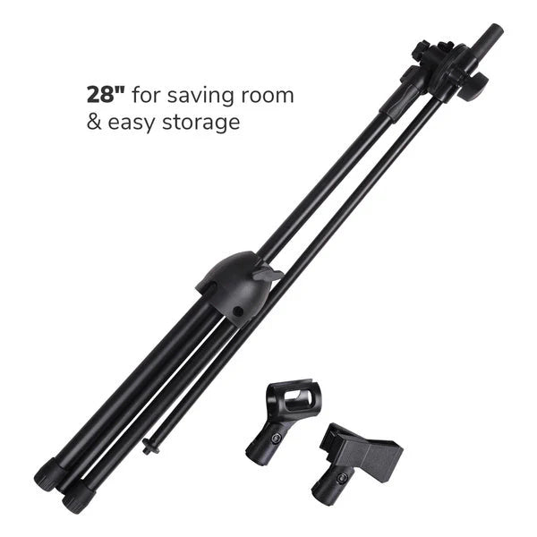 2 Microphone Stands Adjustable Boom Stage or Instrument with Mic Holder Clips & Carry Bag