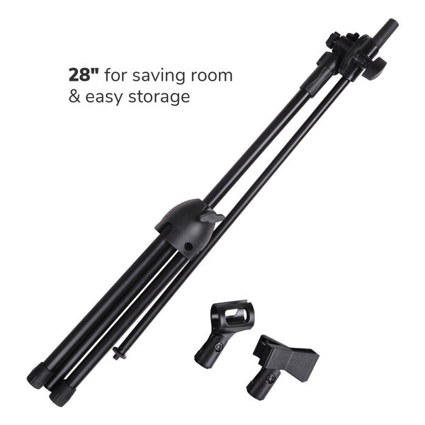 MR DJ MS500 Universal Heavy-Duty Tripod Microphone Stand with Mic Holder Clips