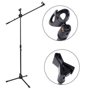 2 Microphone Stands Adjustable Boom Stage or Instrument with Mic Holder Clips & Carry Bag