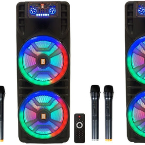 2 MR DJ NEWYORK+ 12" X 2 Rechargeable Portable Bluetooth Karaoke Speaker with Party Flame Lights Microphone TWS USB FM Radio