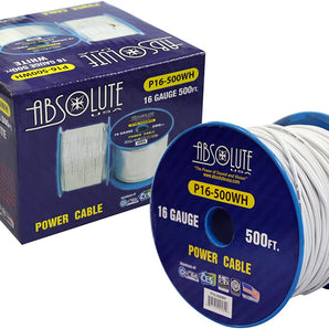 Absolute USA P16-500WH 16 Gauge 500FT Primary Power & Remote Wire – White