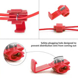 Red quick splice wire terminals designed for 18-22 AWG wire connections for secure and efficient splicing.