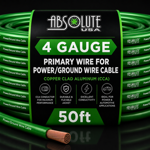 Absolute PROP4G50GR Pro Green 50 Feet 4 Gauge Ultra Flexible Power/Ground Battery Amp 12V Cable Wire
