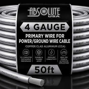 Absolute PROP4G50SL Pro Series Silver 50 Feet 4 Gauge Ultra Flexible Power/Ground Battery Amp 12V Cable Wire
