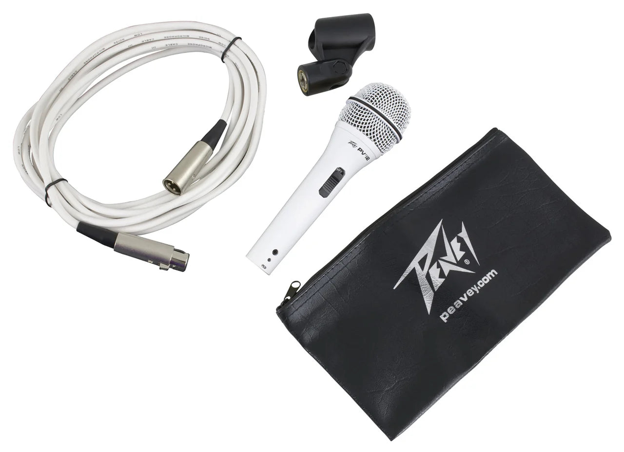 2 Peavey Pvi2 White Microphone w/Mic Clip & Carrying Bag + MR DJ Microphone Stand