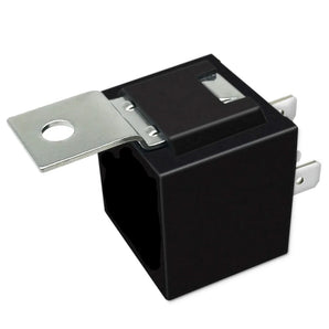 Automotive relay, 12V SPDT 40 Amp relay with mounting tab, suitable for automotive and marine applications.