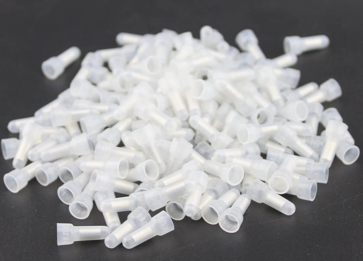 1000 White Crimp Cap Connectors Nylon Closed Ends Snow Caps
