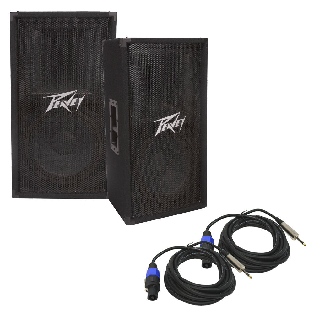 2 Peavey PV112 12" Two Way 1600 Watt Pro Audio DJ Live Sound Speakers + Cables