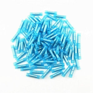 INSTALL BAY BNBC Butt Connectors in blue, 16-14 gauge, ideal for electronics and wiring applications.