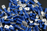Install Bay BVMD250 blue vinyl male quick disconnect 16-14 gauge .250 terminal for electrical connections