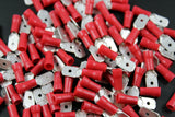Install Bay RVMD250 Red Vinyl Male Quick Disconnect terminal for 22-18 gauge wiring.
