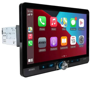Jensen CAR1013 10.1" Single DIN Floating Touchscreen Digital Multimedia Receiver with Bluetooth, Wireless Apple CarPlay and Android Auto