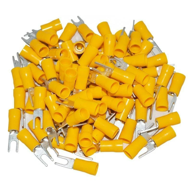 Install Bay YVST8 Yellow Vinyl Spade Terminal 12-10 Gauge #8 Package of 100