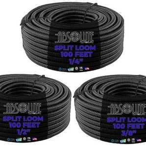 300 FT (100 Feet Each Roll) 1/4" & 3/8" & 1/2" Split Loom Wire Tubing Hose Cover Auto Home Marine