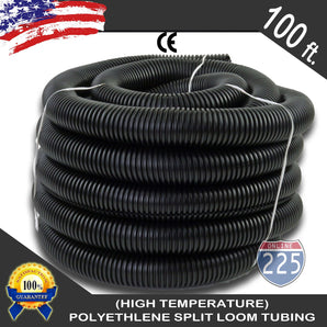 100 Ft 1" Split Wire Loom Conduit Polyethylene Tubing Black Color Sleeve Tube US