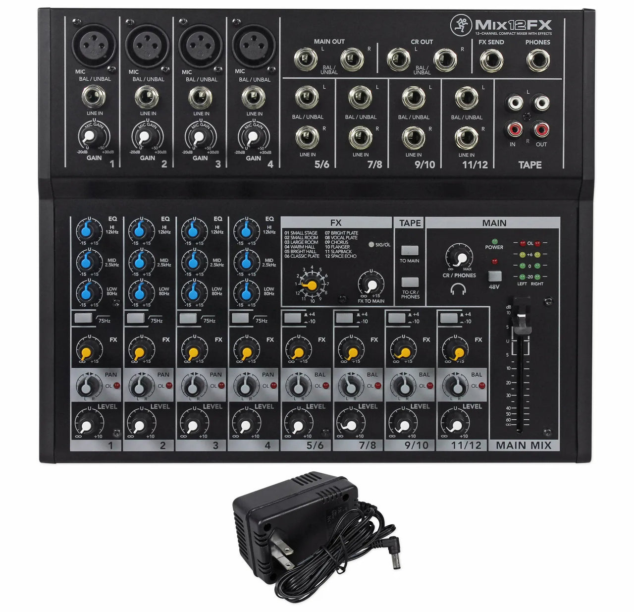 Mackie Mix12FX 12CH Compact Mixer Effects + Certified Headphone + Pair of Audio Cable+ Phone Holder