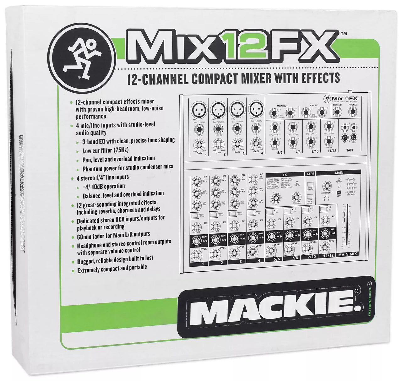 Mackie Mix12FX 12-channel Compact Mixer with 2 XLR & 1/4" Cable