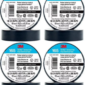 3M Temflex 165 vinyl electrical tape on a spool, black color, 3/4" x 60', suitable for general use.
