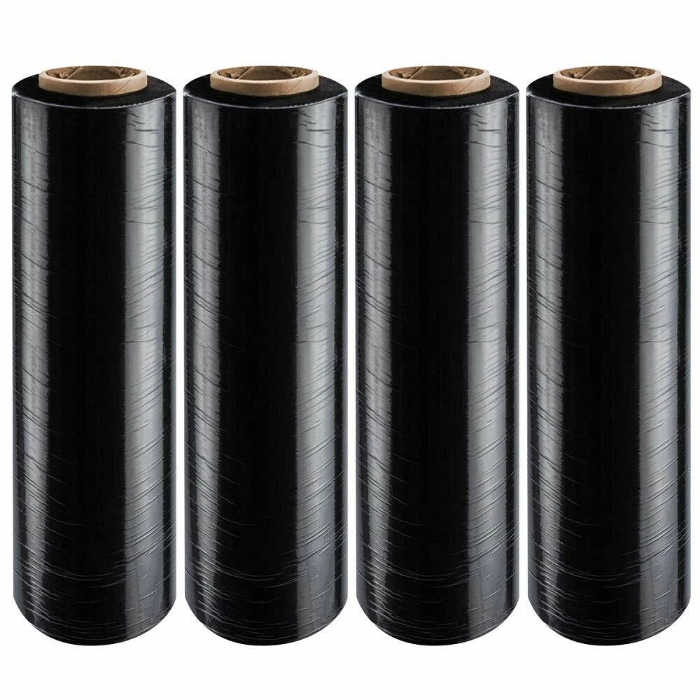 4Rolls 80 Gauge Black Stretch Film Shrink Pallet Wrap 18" X 1500 SQFT Heavy Duty