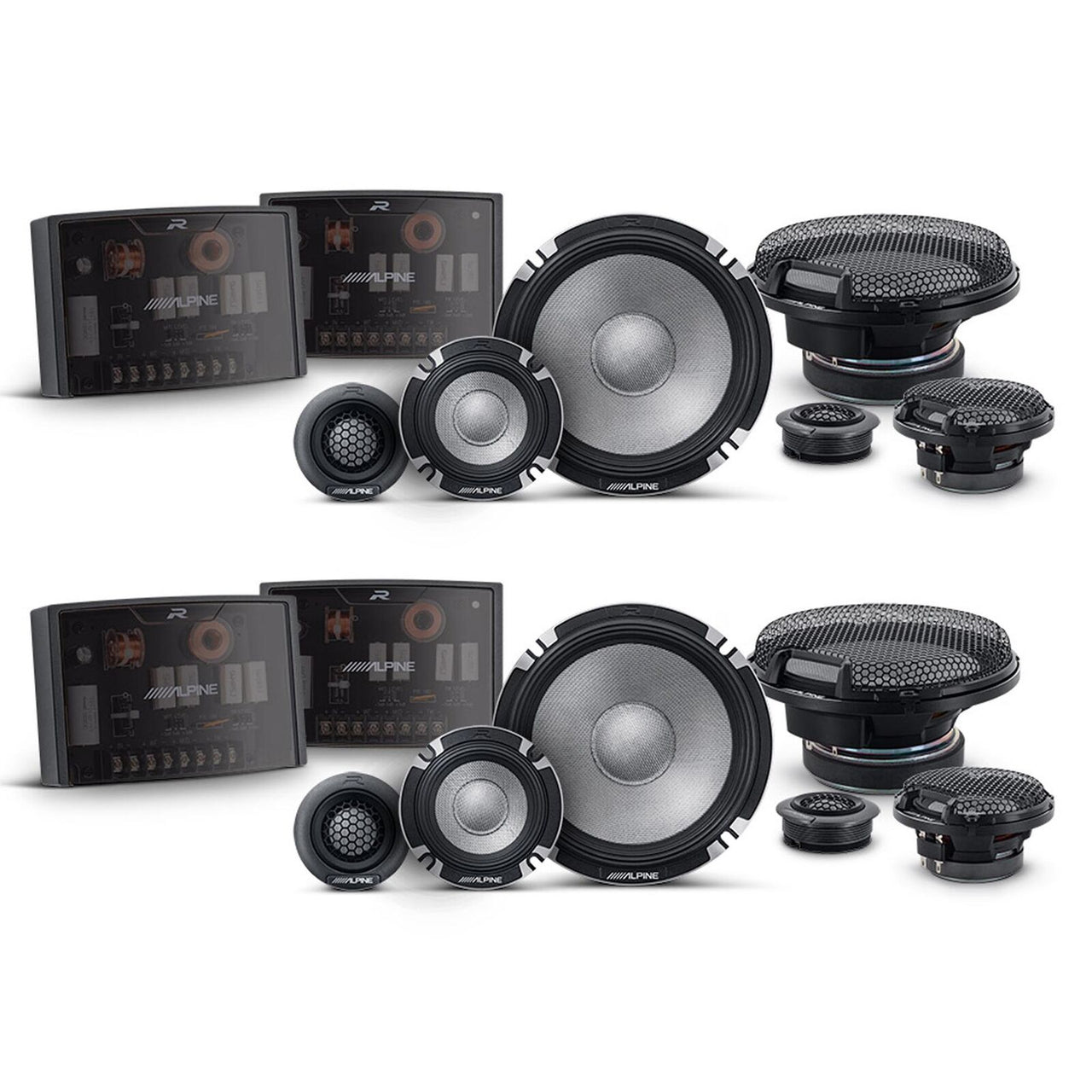 2 Pair Alpine R-Series R2-S653 3-Way Pro 6.5" Component Car Audio Speaker System