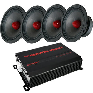 Cerwin Vega CVP1400.4 4 CH 1400W Amplifier & 2 PROMID65P 500W 6.5" Mid-Range Car Speakers Bundle
