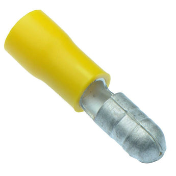 American Terminal E-BVLMYV-100 bullet plug connectors with yellow nylon insulation.