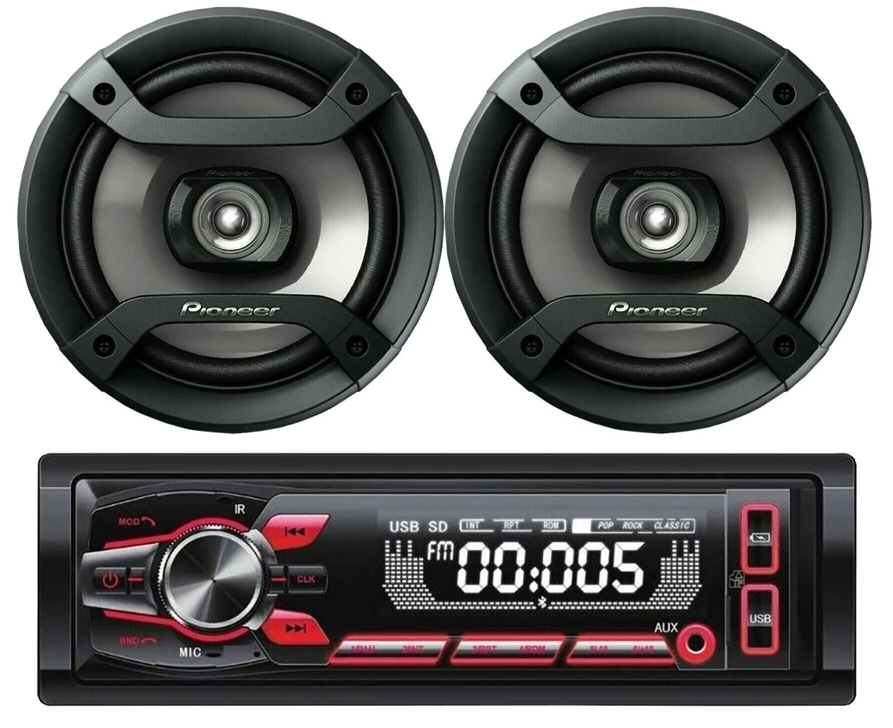 Cerwin Vega CV15BT AM/FM Bluetooth + Pioneer TS-F1634R 6.5" Speaker