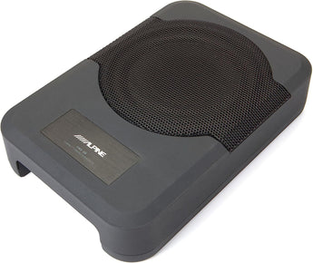 Alpine PSS-24WRA complete speaker system designed for Jeep Wrangler and Gladiator, featuring a sleek and compact subwoofer.